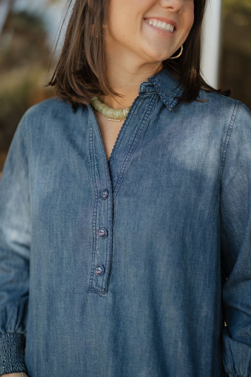 Cecile Dark Denim Collared Top