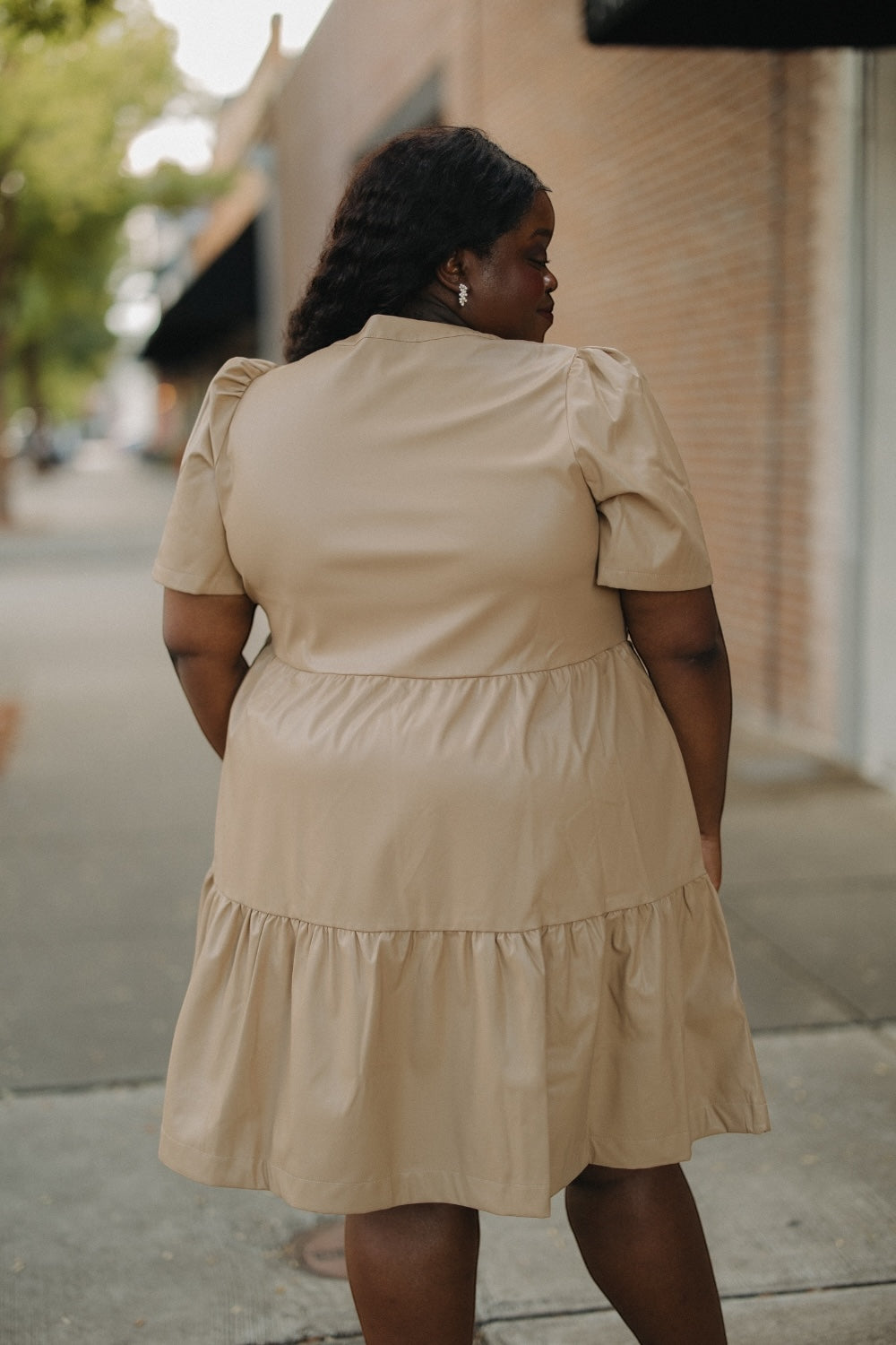 Mayci Short Sleeve Leather Dress in Tan (S-3XL)