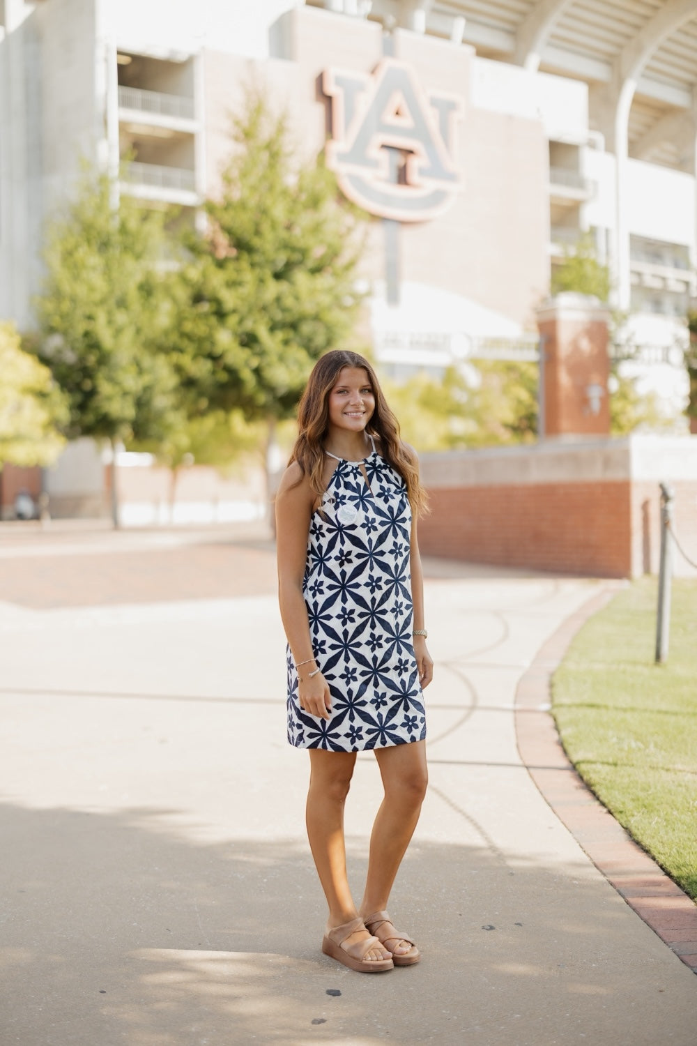 Hallie Navy Emroidered Halter Dress