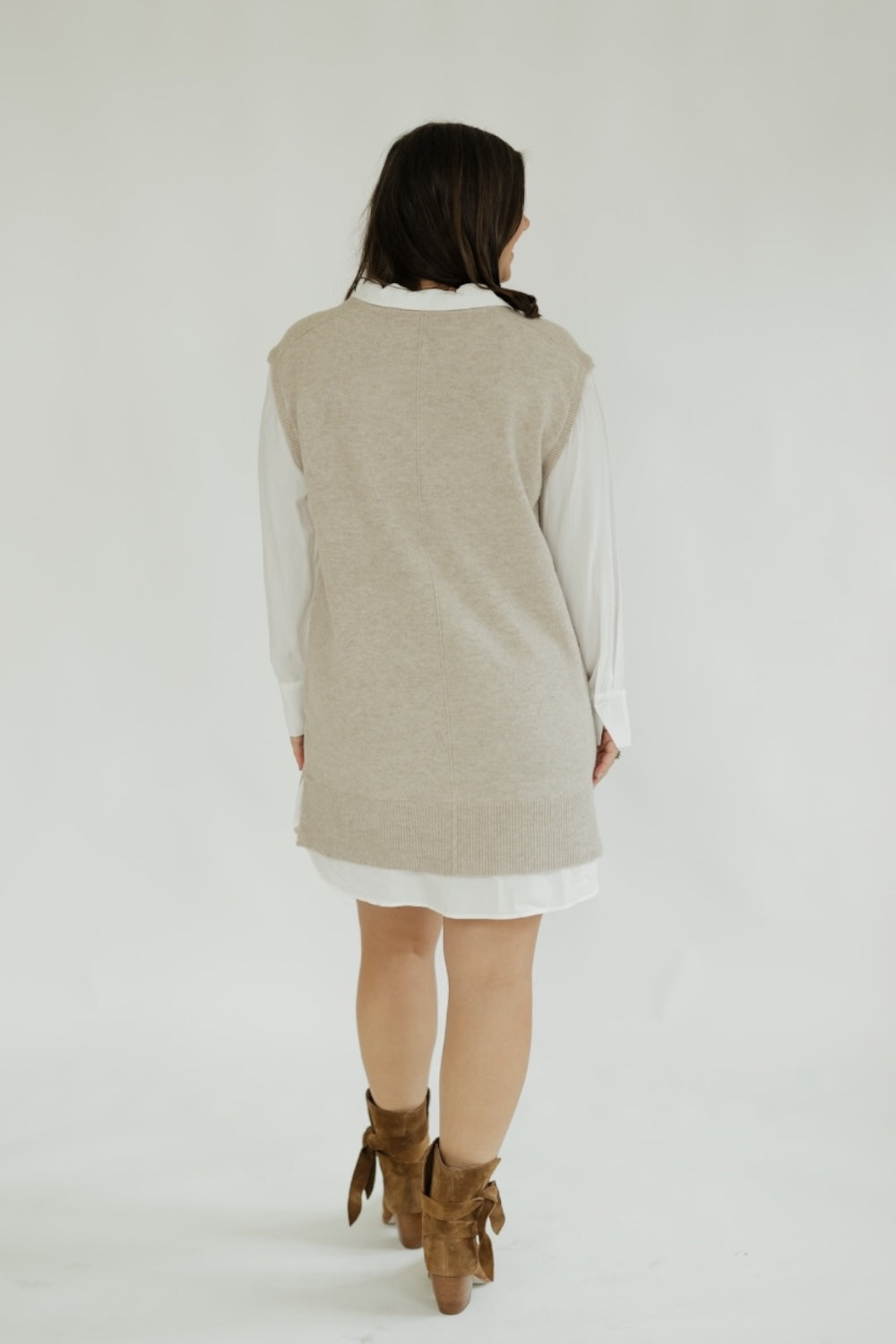 Judy Beige Sweater Shirt Dress (XS-XL)