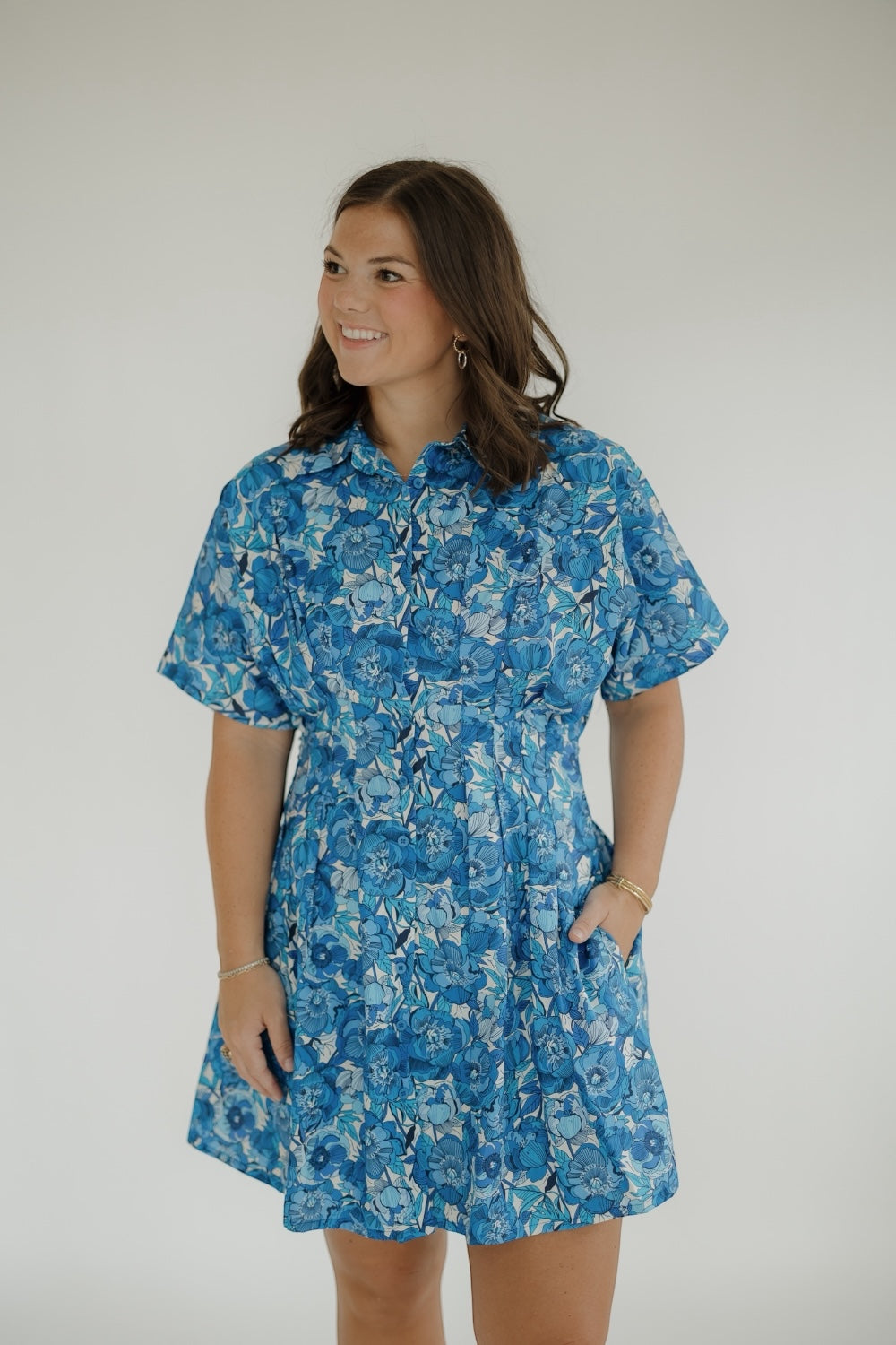 Twyla Blue Peonies Mini Dress