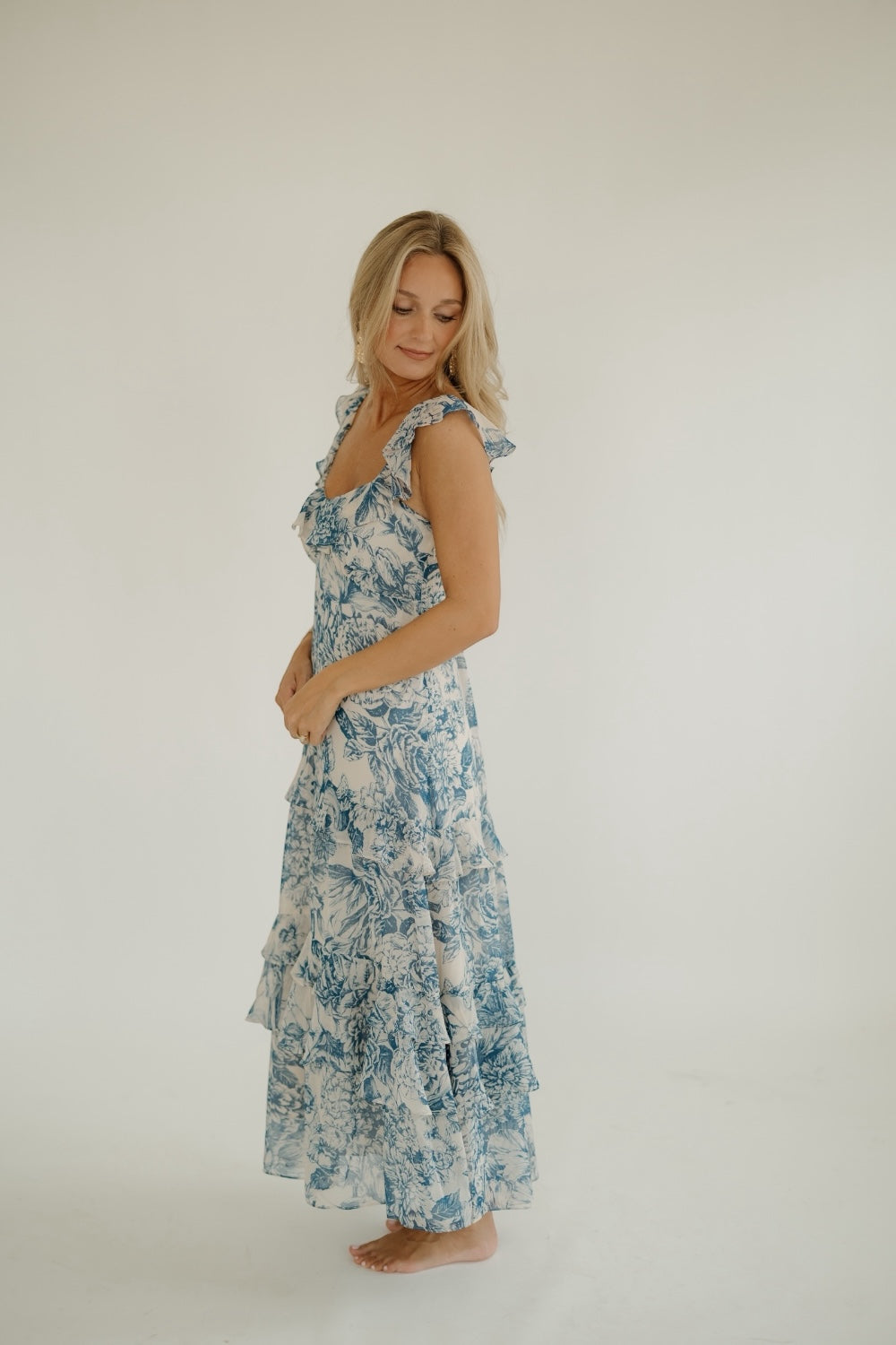 Cassandra Blue Floral Tiered Dress