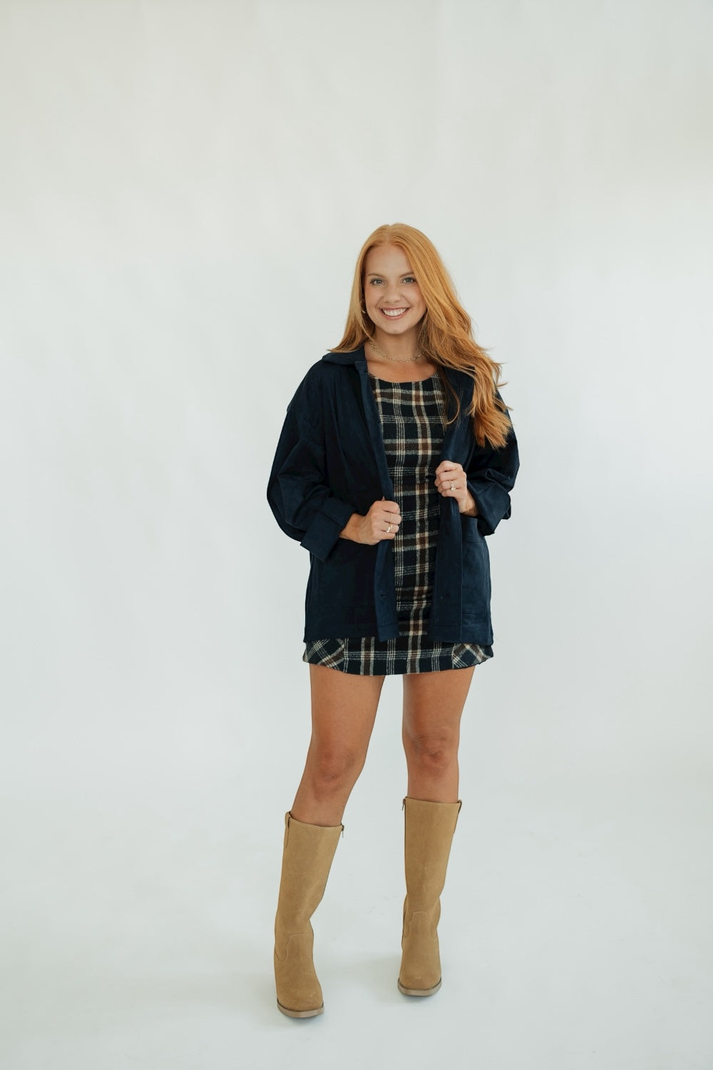 Navy Suede Button Front Jacket