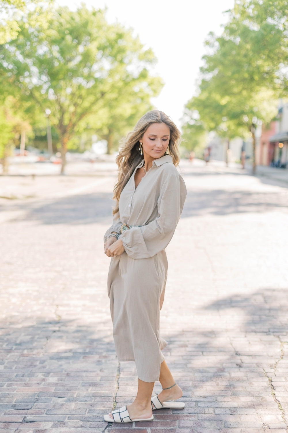 Kelly Khaki Linen Midi Dress (S-3XL)