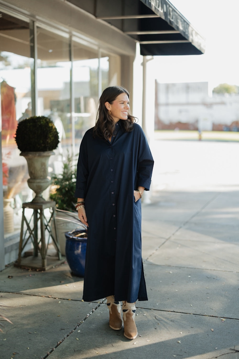 Regan Navy Button Down Maxi Dress (S-3XL)