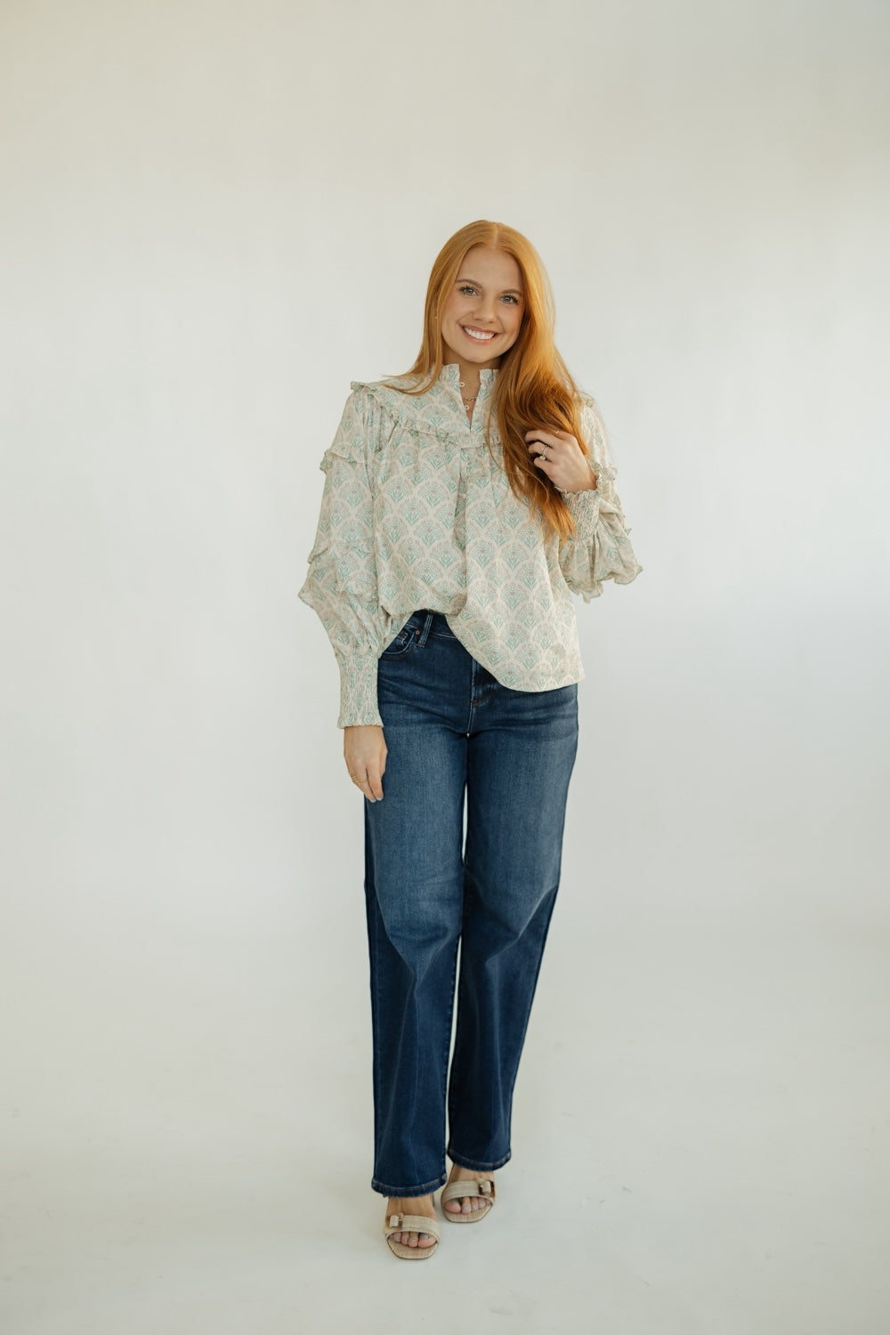 Sarah Ruffle Sleeve Printed Blouse