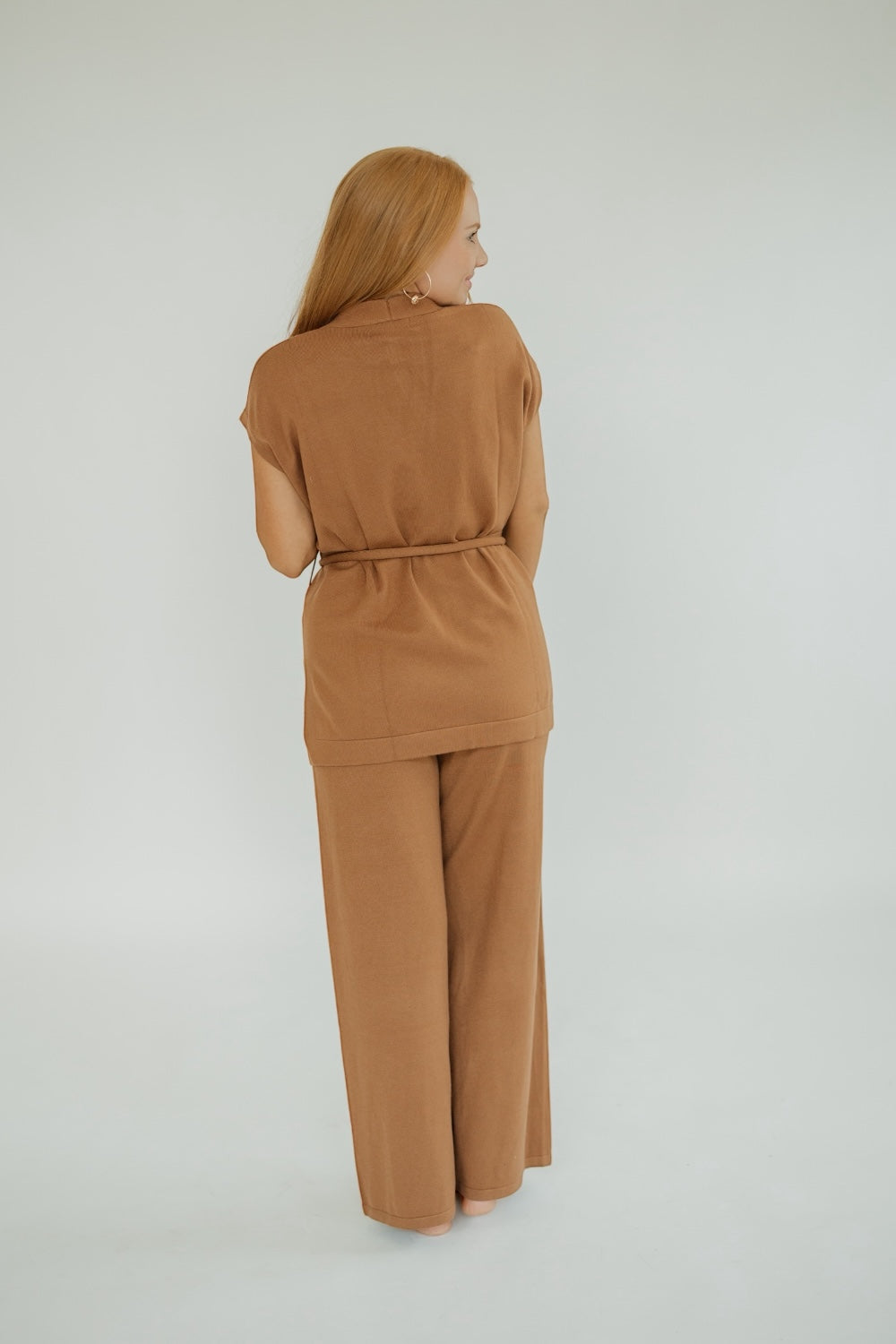 Camel Front Tie Blazer Sweater Vest