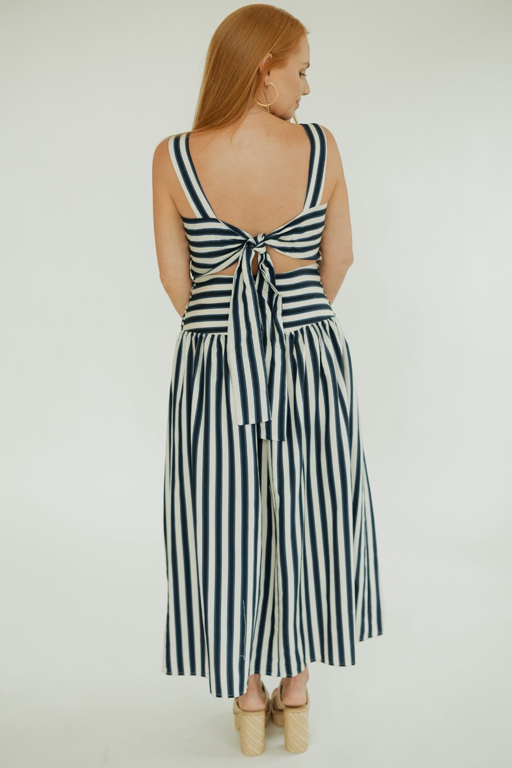 Georgie Navy Stripe Gathered Dress