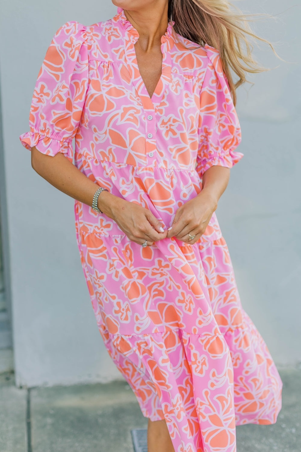 Evie Blossom Breeze Coral Midi Dress (XS-2XL)