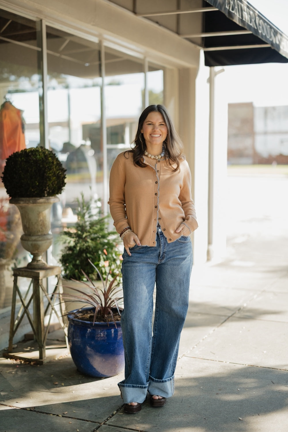 Helen Blue Scallop Hem Cardigan