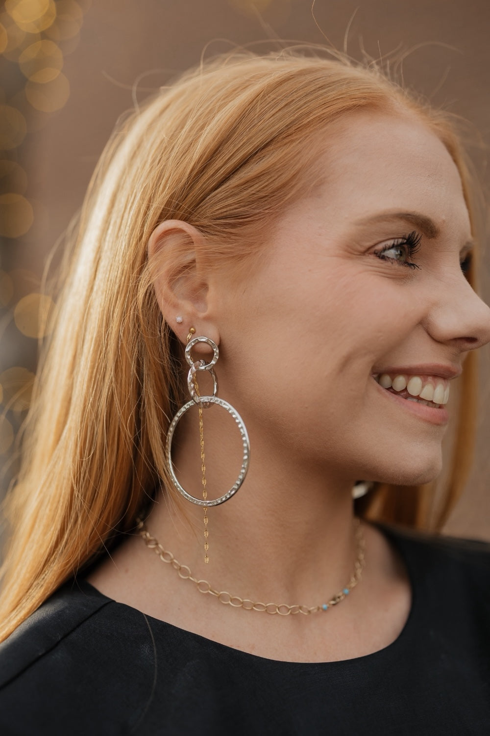 Silver Textured 3 Circle Drop Earrings