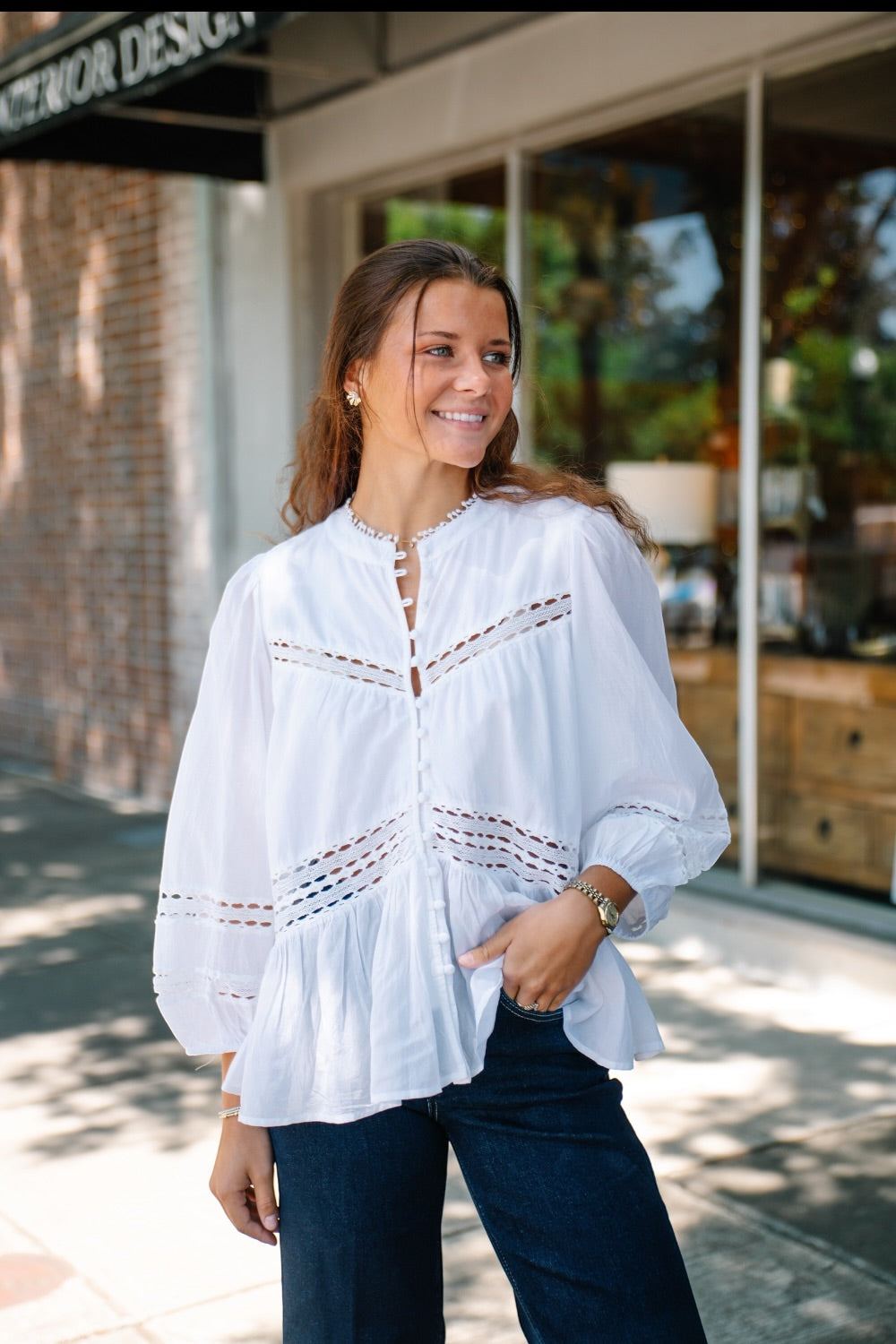 Lesley White Lace Detail Button Down Top (XS-XL) – Studio 3:19