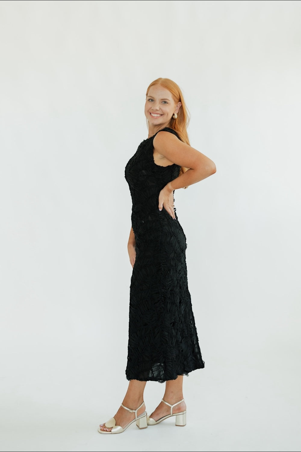 Cleo Black Textured Midi Dress