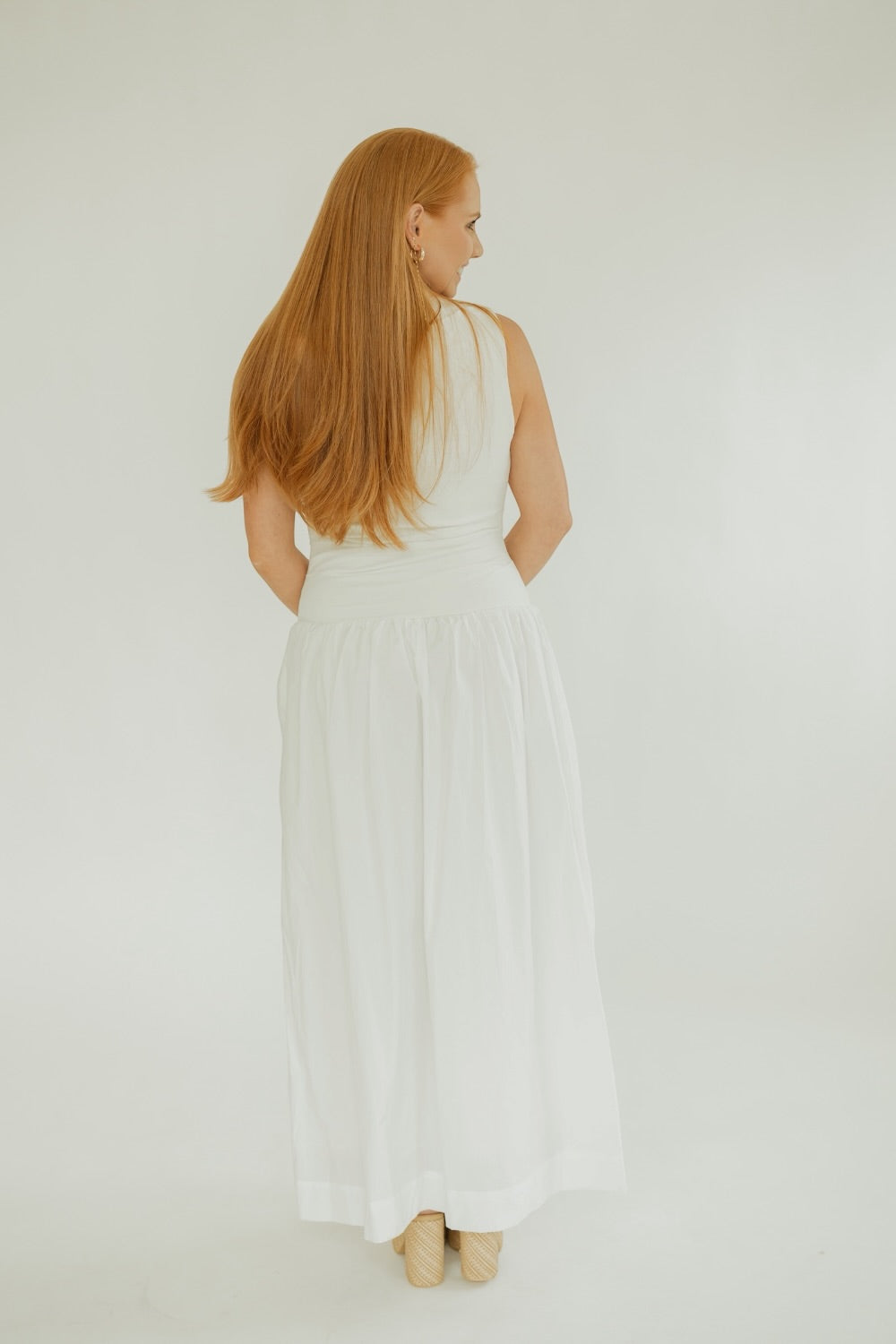 Audrey Off White Mixed Media Midi Dress