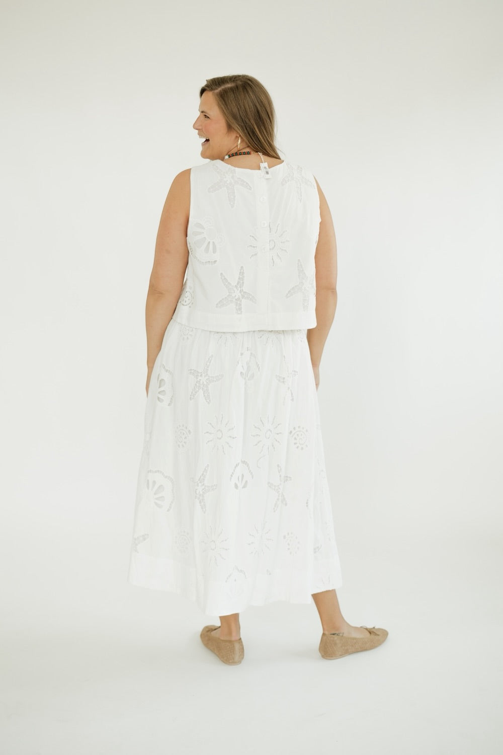 White Eyelet Lace Midi Skirt (XS-XL)