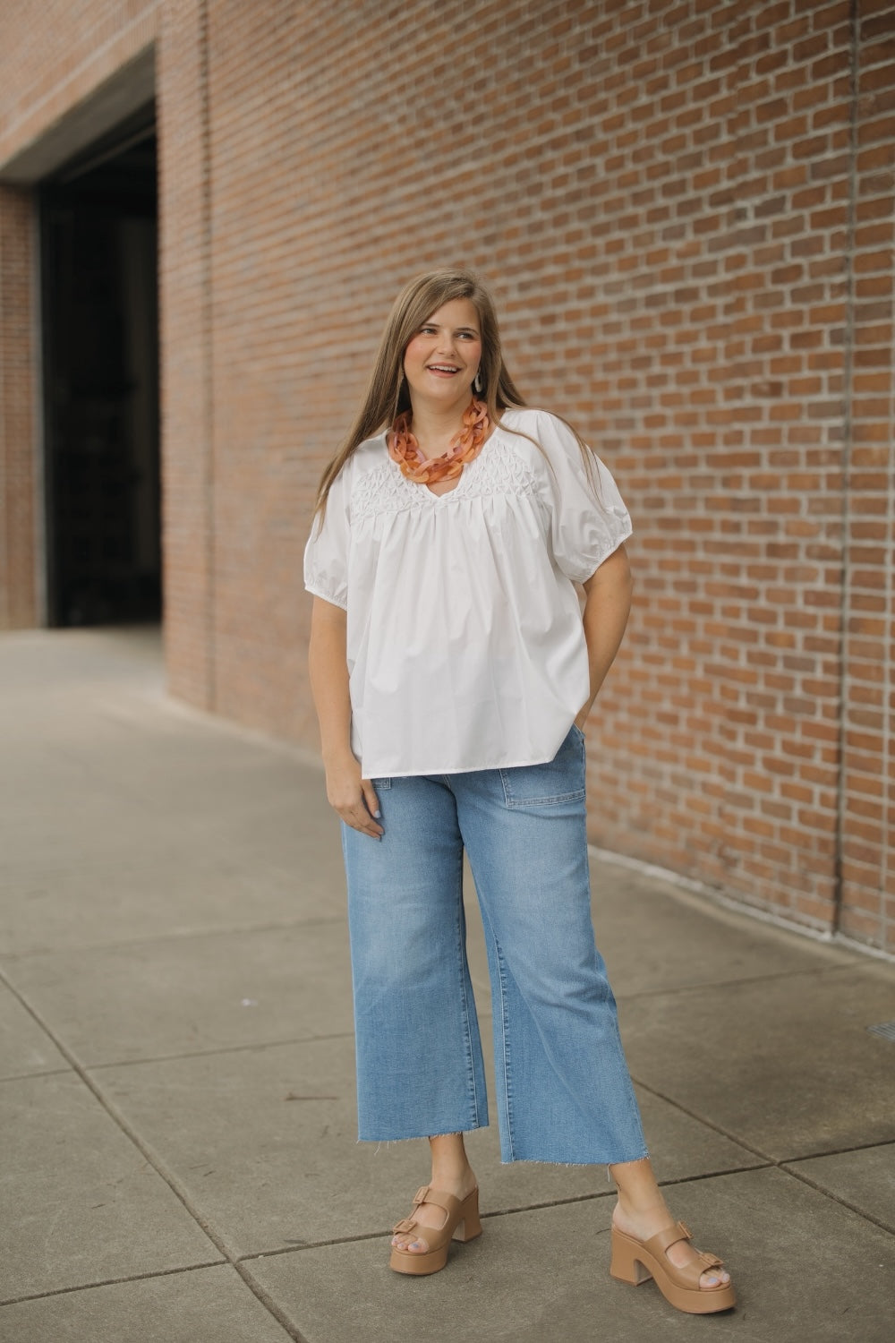 Penny White Poplin Textured Top
