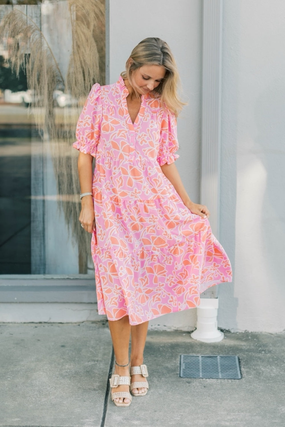 Evie Blossom Breeze Coral Midi Dress (XS-2XL)