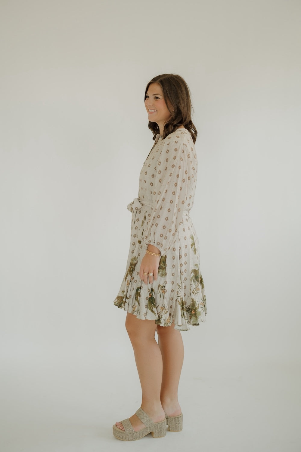 Palm Pattern 3/4 Sleeve Dress
