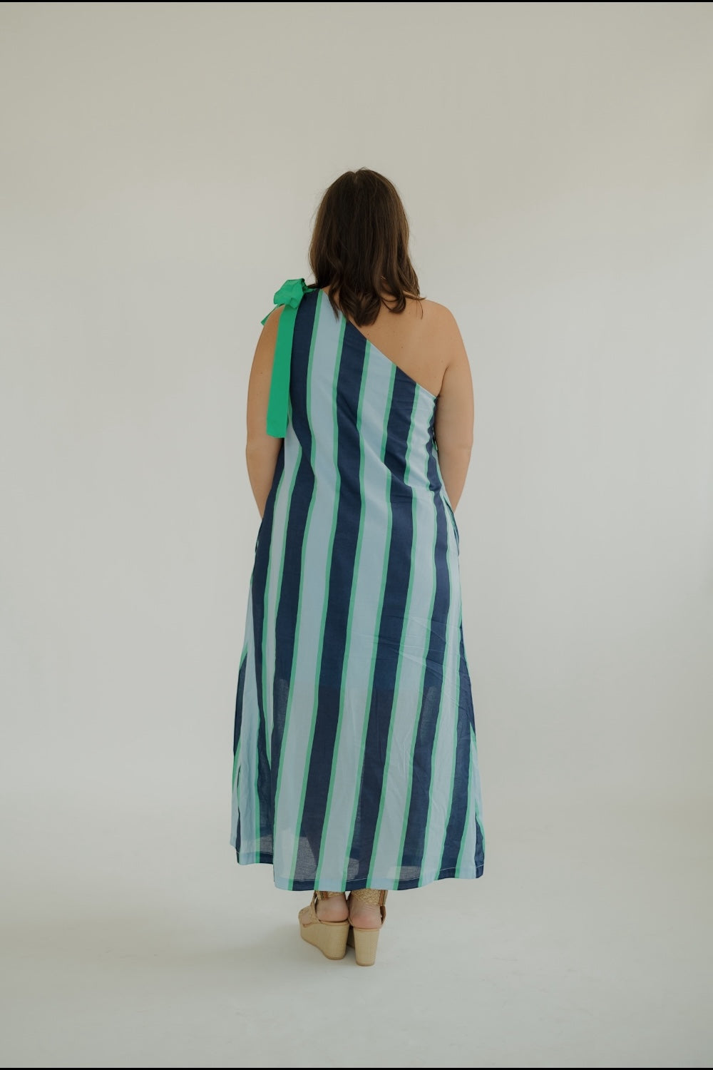Savvy Striped One Shoulder Midi Dress