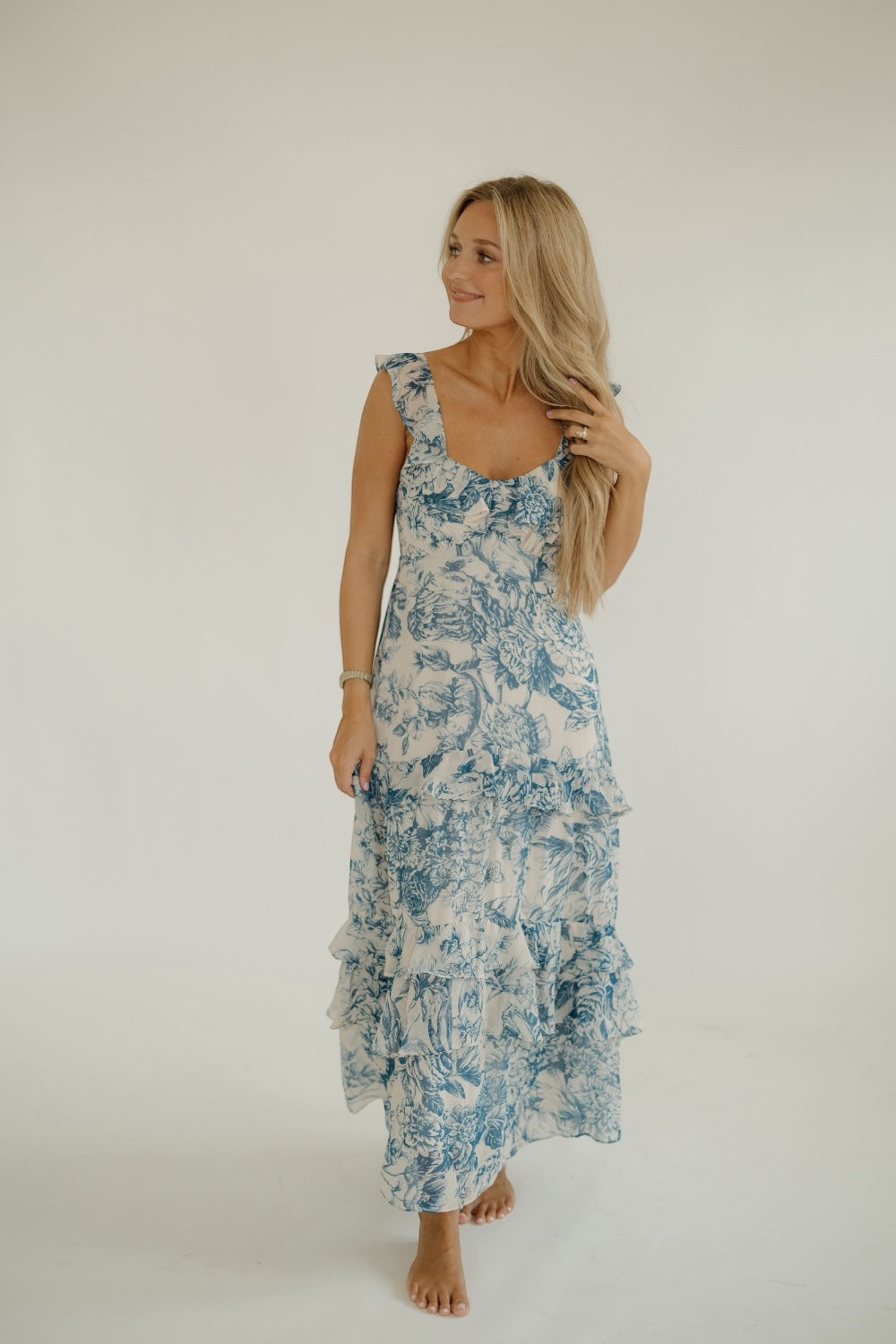 Cassandra Blue Floral Tiered Dress