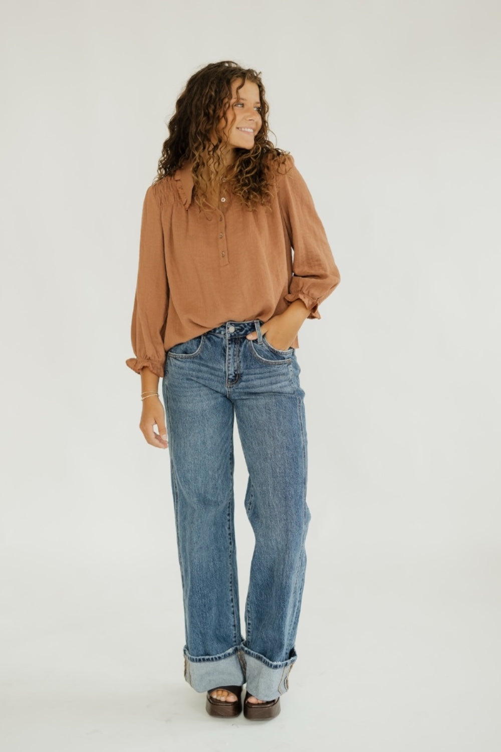Laurel Rust Ruffle Collar Top