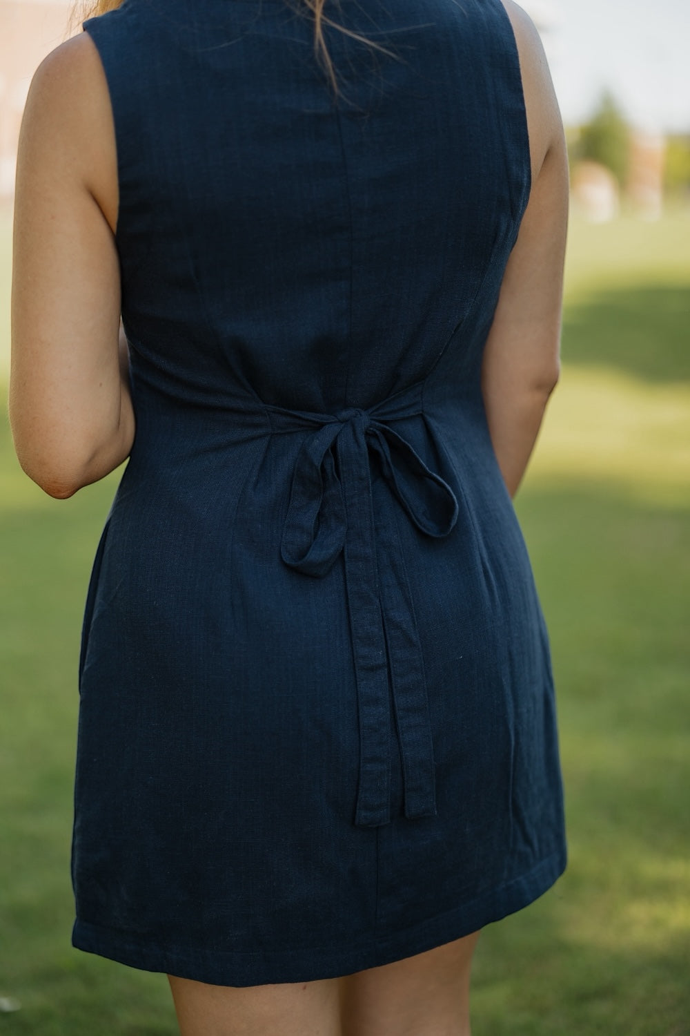 Bellie Navy Button Front Linen Dress