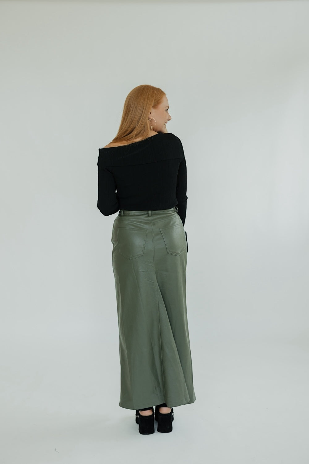 Pine Leather Midi Front Slit Skirt (XS-XL)