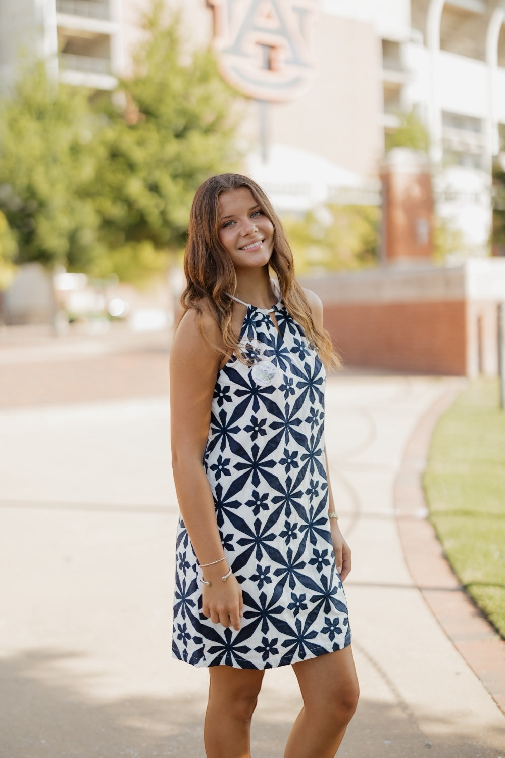 Hallie Navy Emroidered Halter Dress