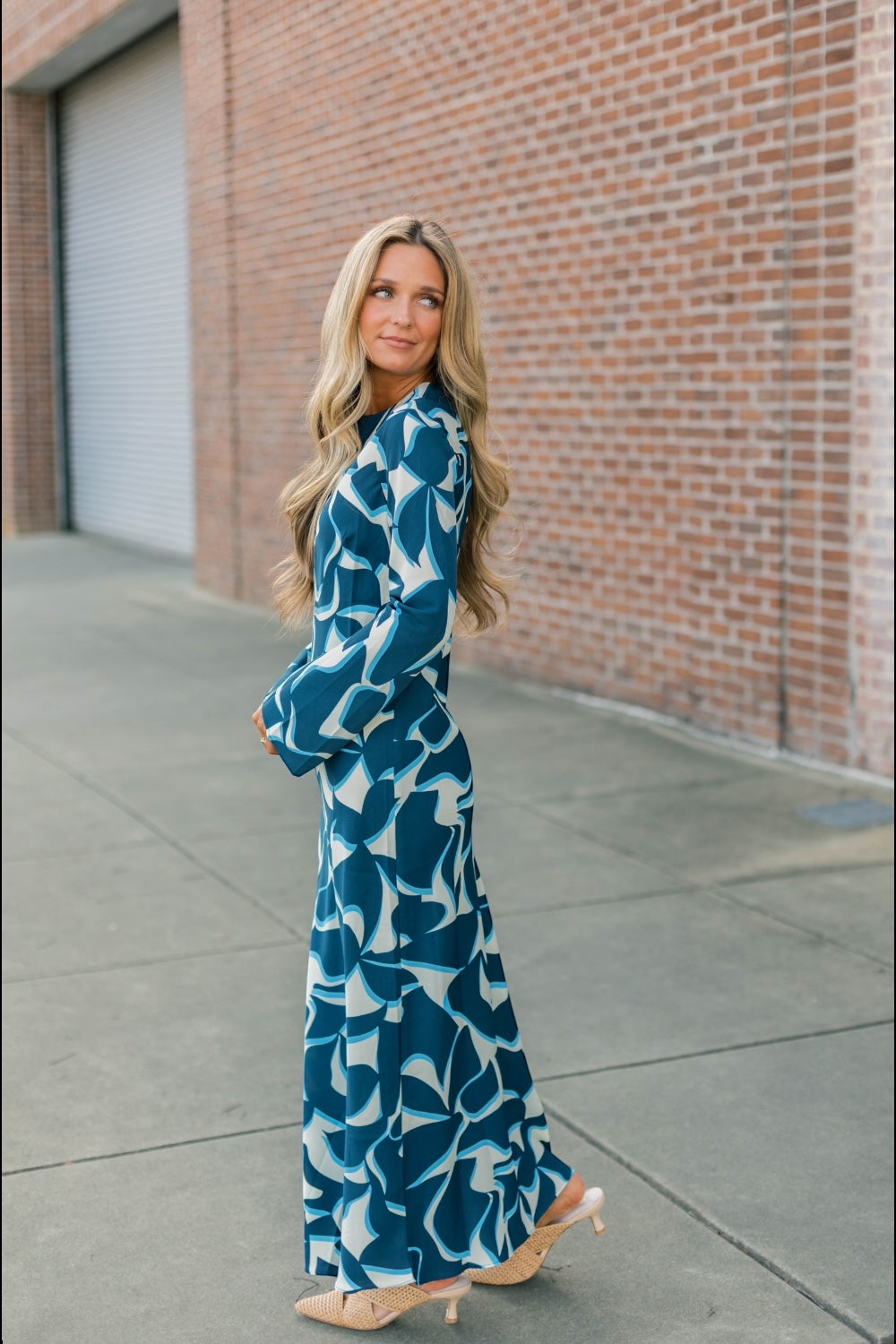 Giovanna Bias Blue Geometric Midi Dress