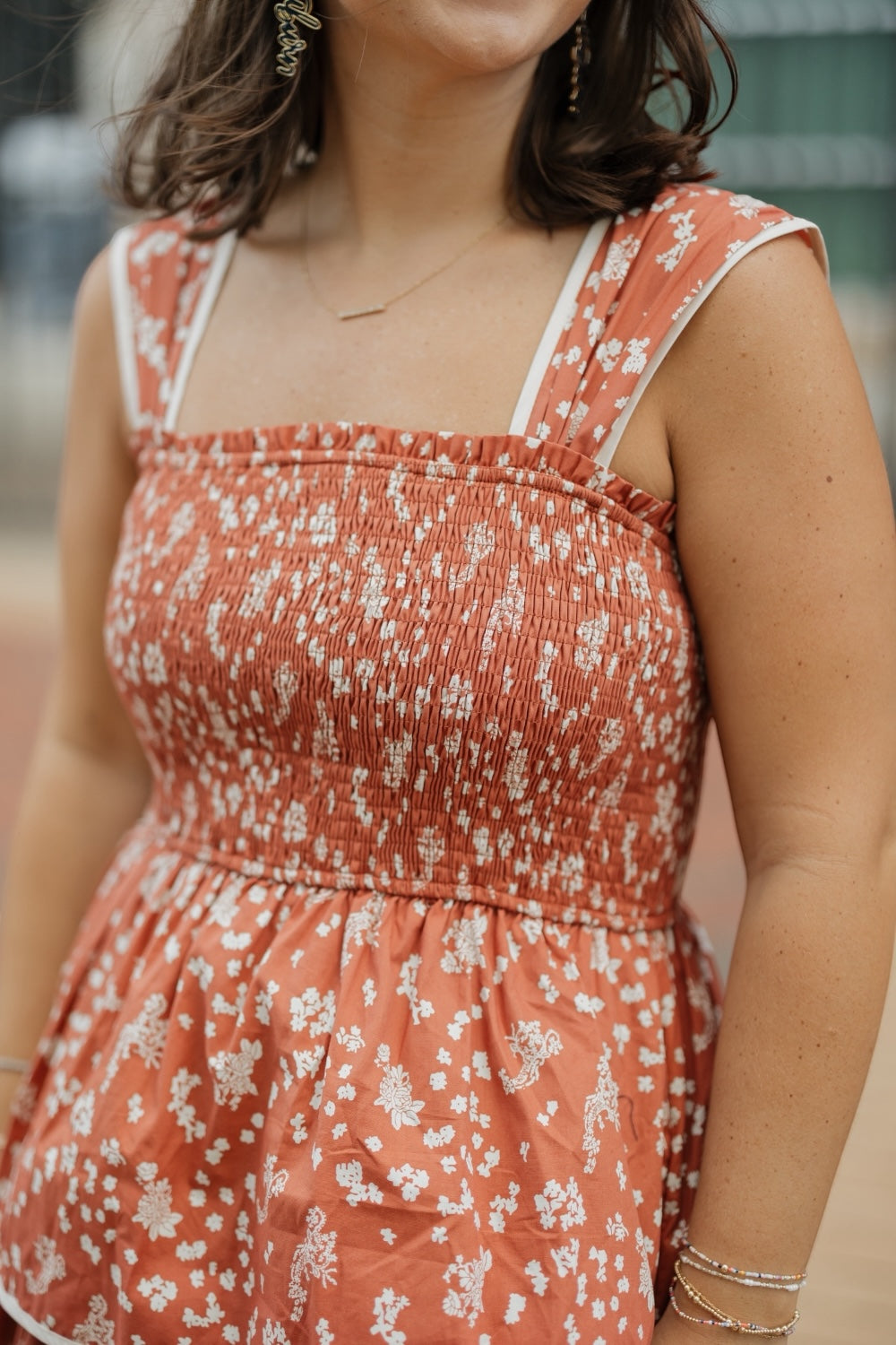 Aubrie Printed Tiered Midi Dress