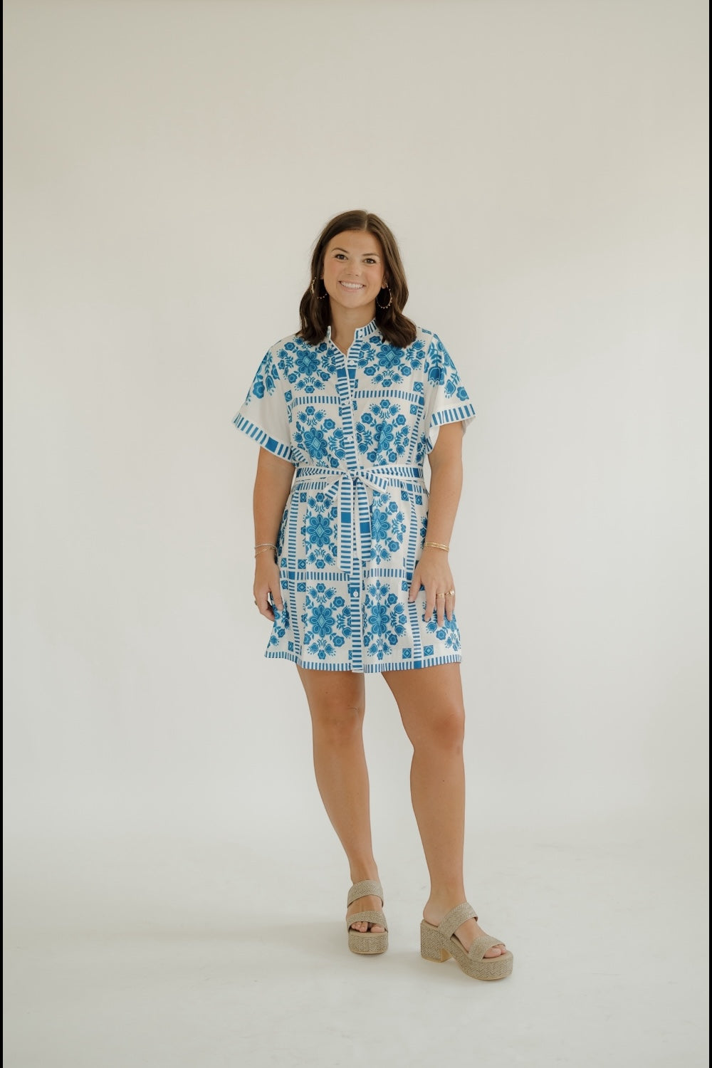 Annie Floral Block Pattern Button Up Dress