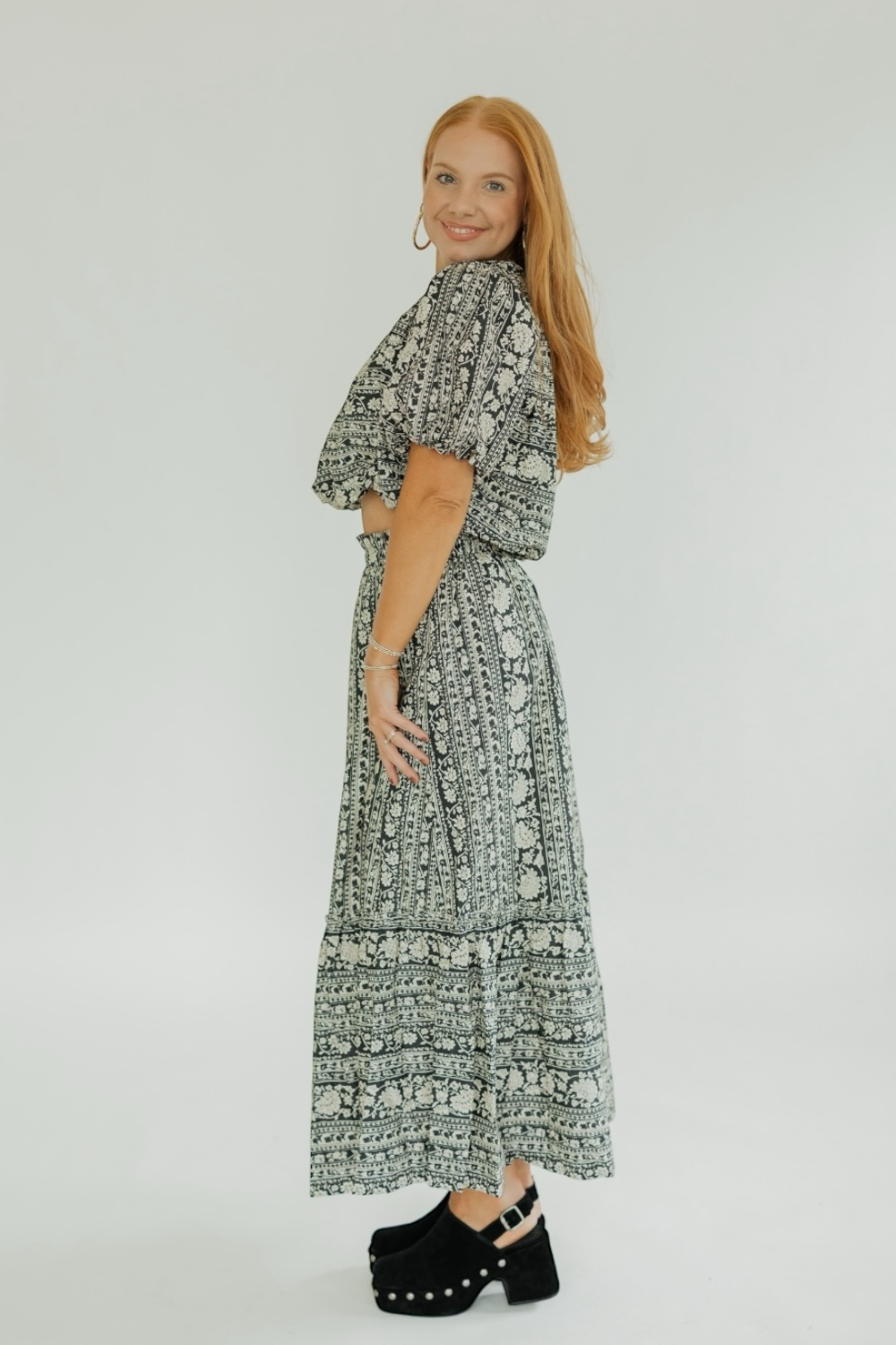 Melinda Black Floral Midi Skirt