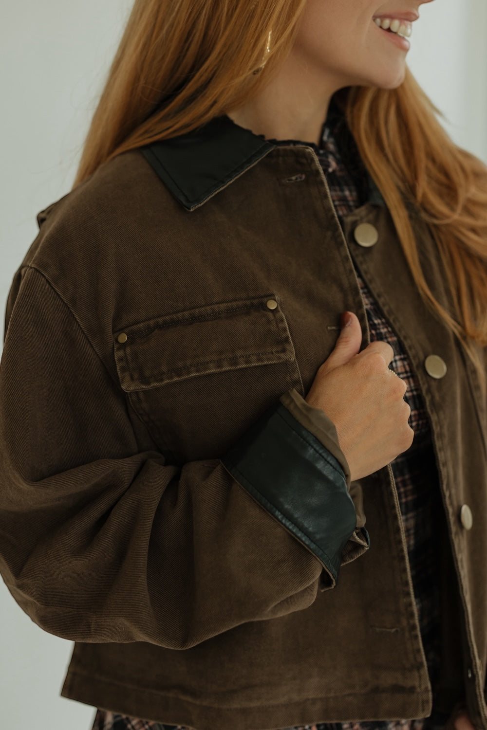 Cocoa Barn Jacket with Leather Trim