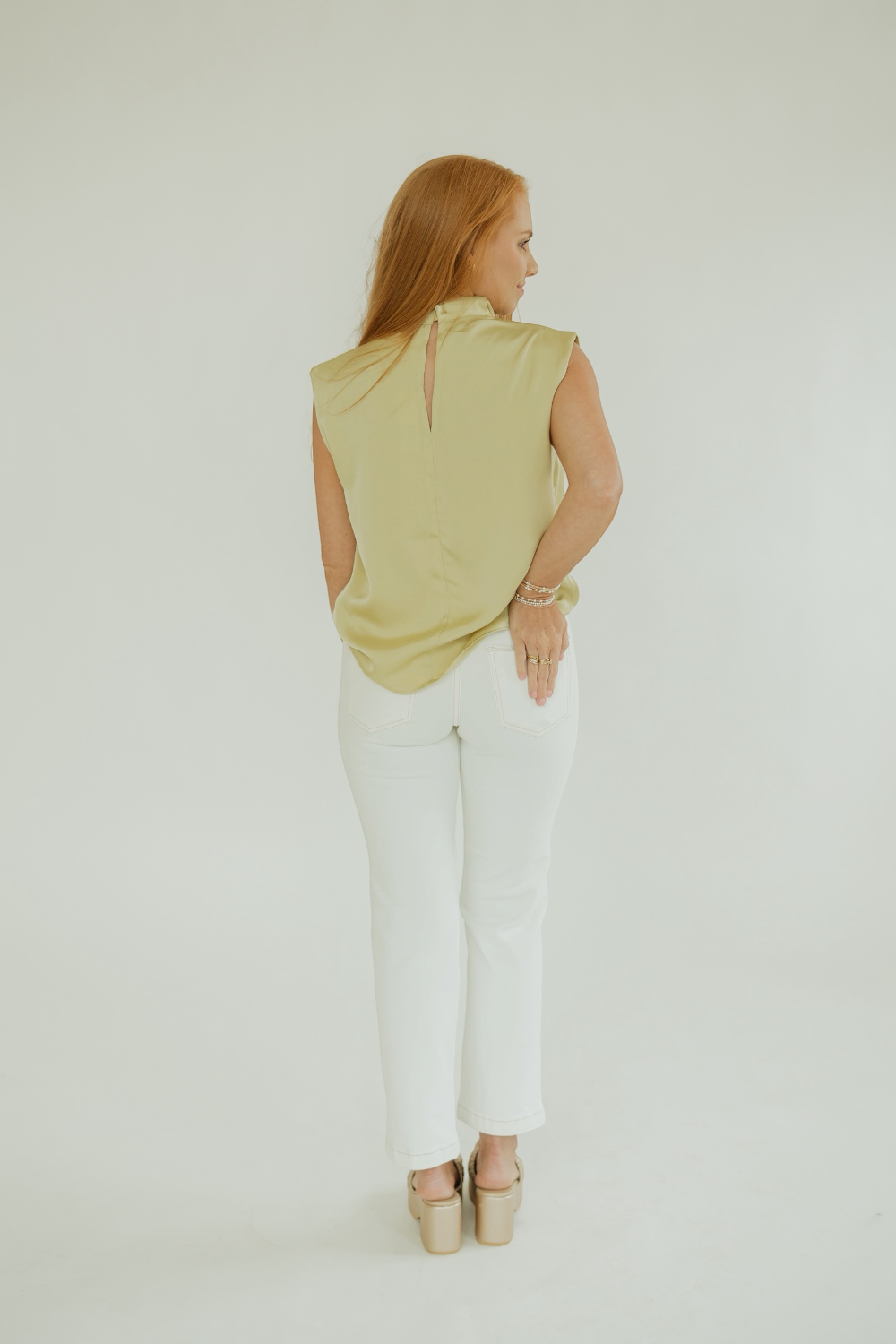 Callie Sage Cowl Neck Satin Top