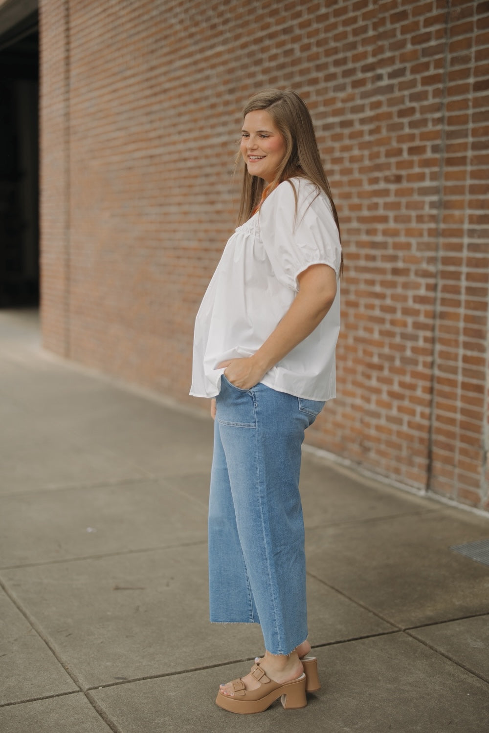 Penny White Poplin Textured Top