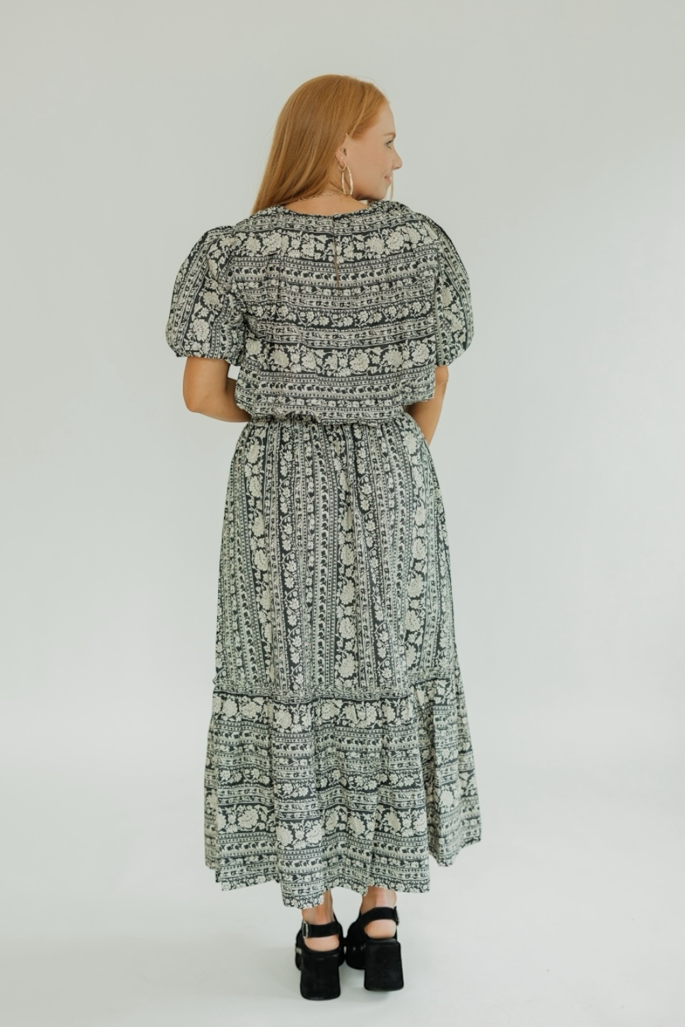 Melinda Black Floral Midi Skirt