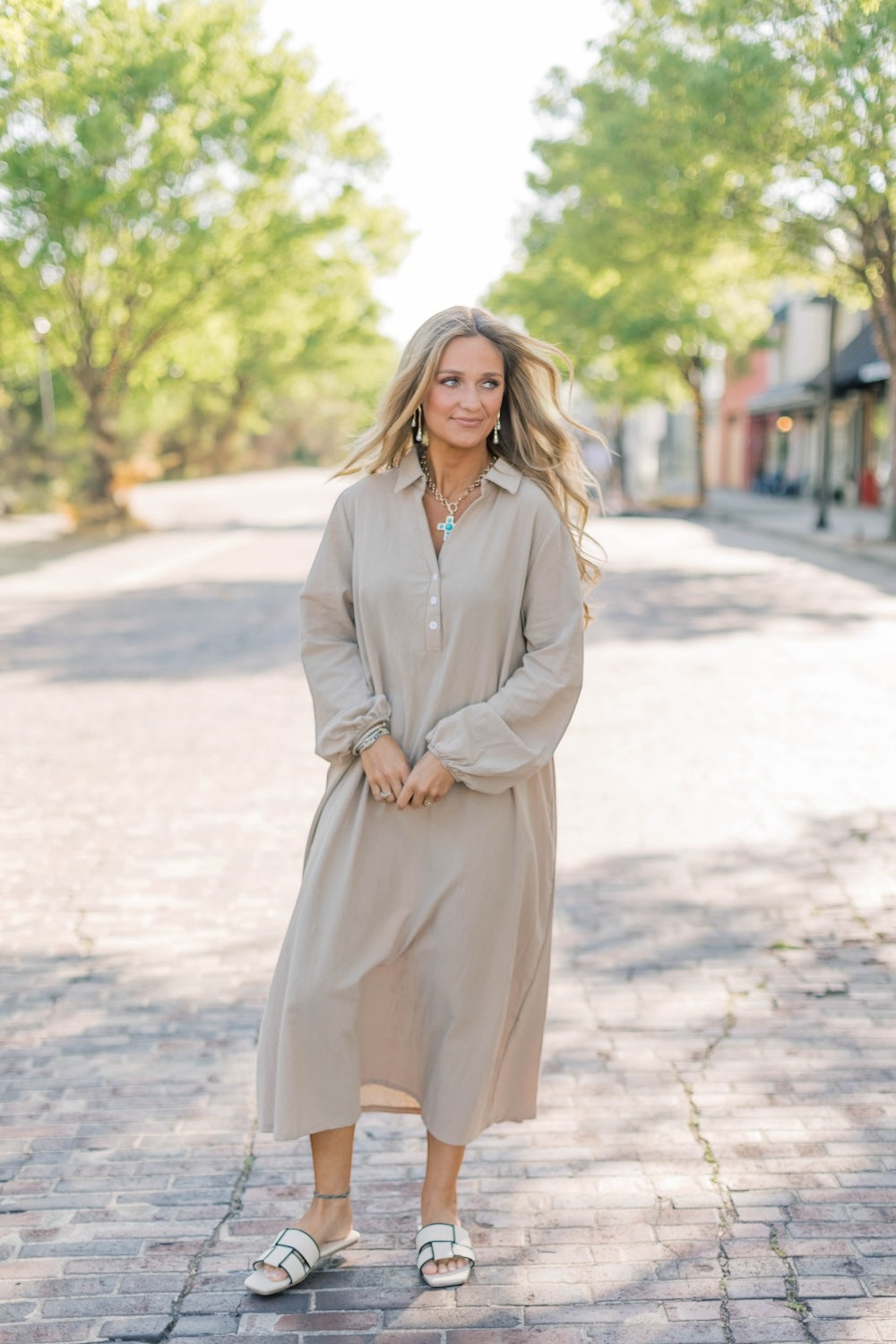 Kelly Khaki Linen Midi Dress (S-3XL)