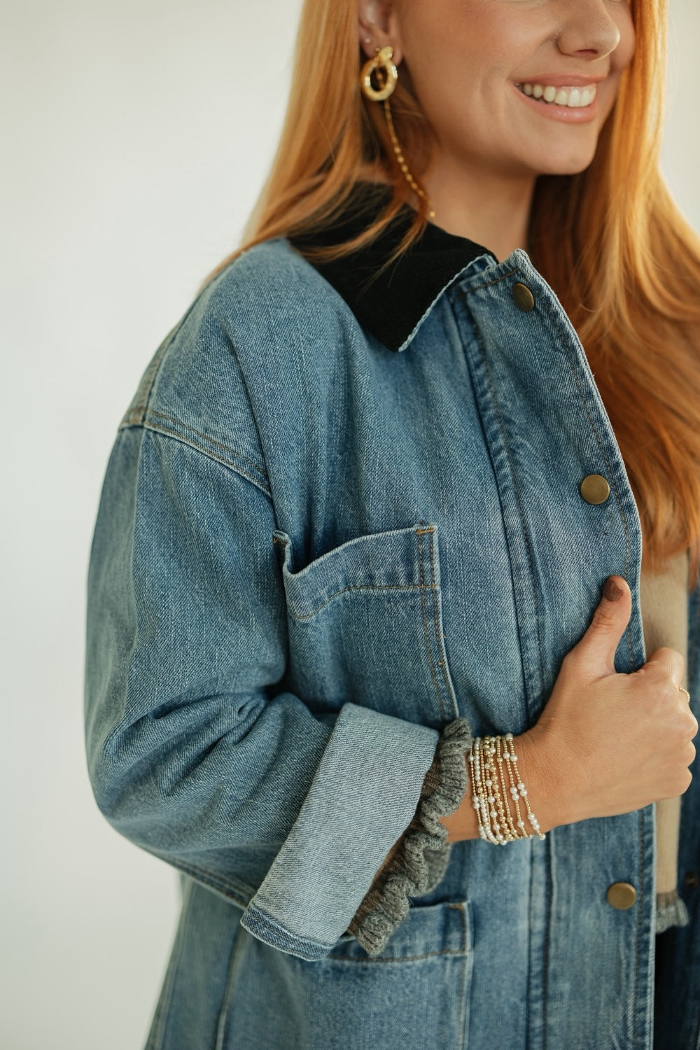Denim Corduroy Collar Barn Jacket