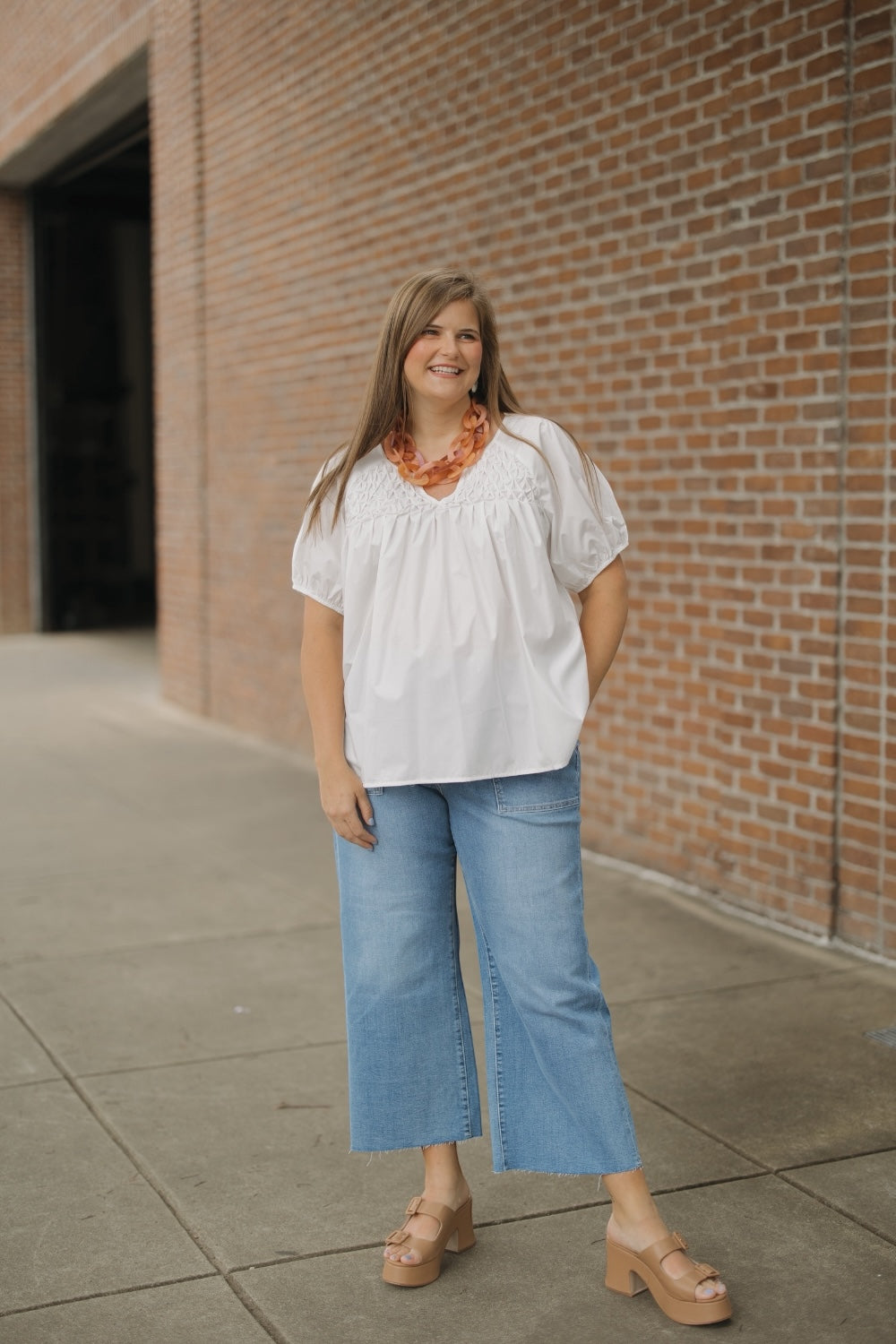Penny White Poplin Textured Top