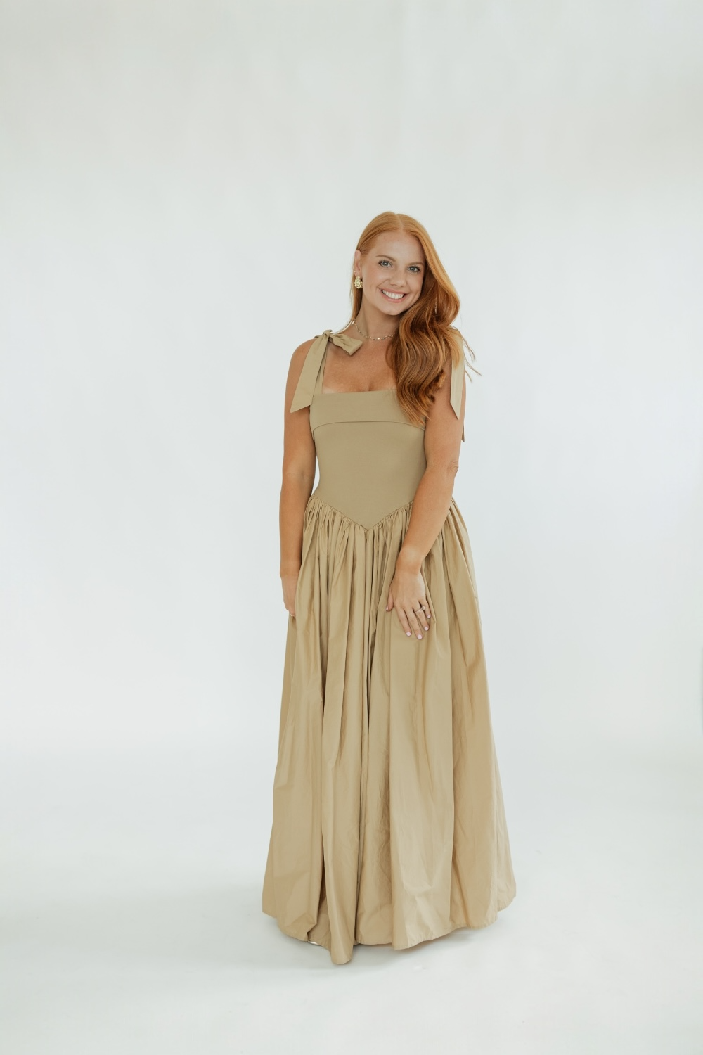 Karina Khaki Tie Sleeve Maxi Dress