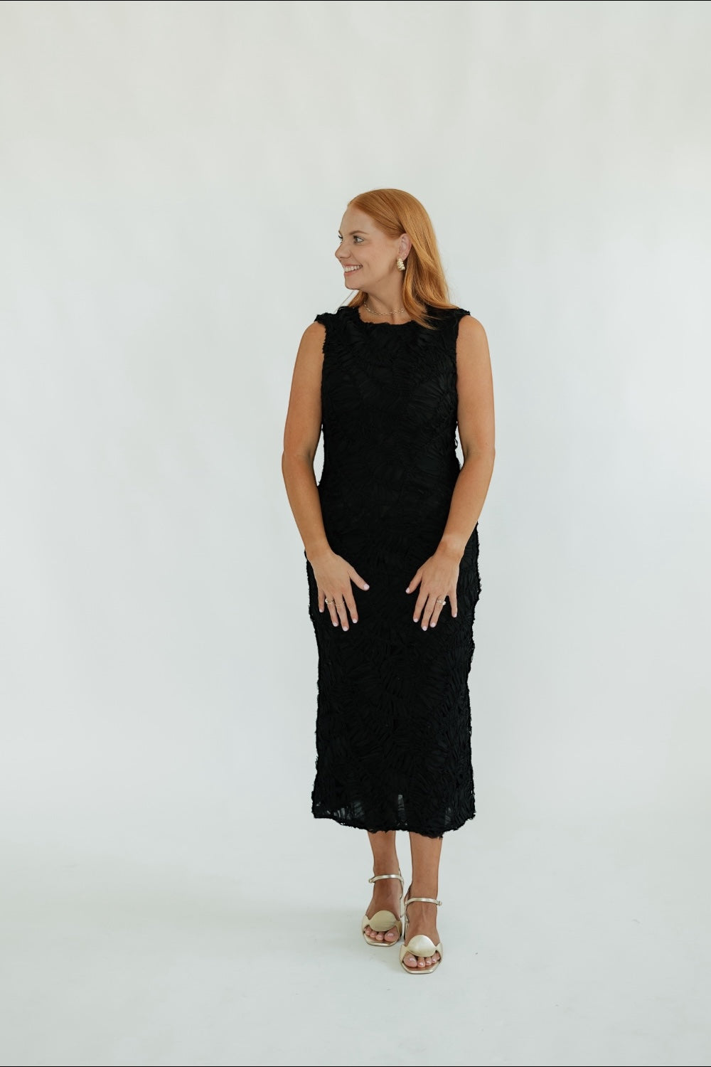 Cleo Black Textured Midi Dress