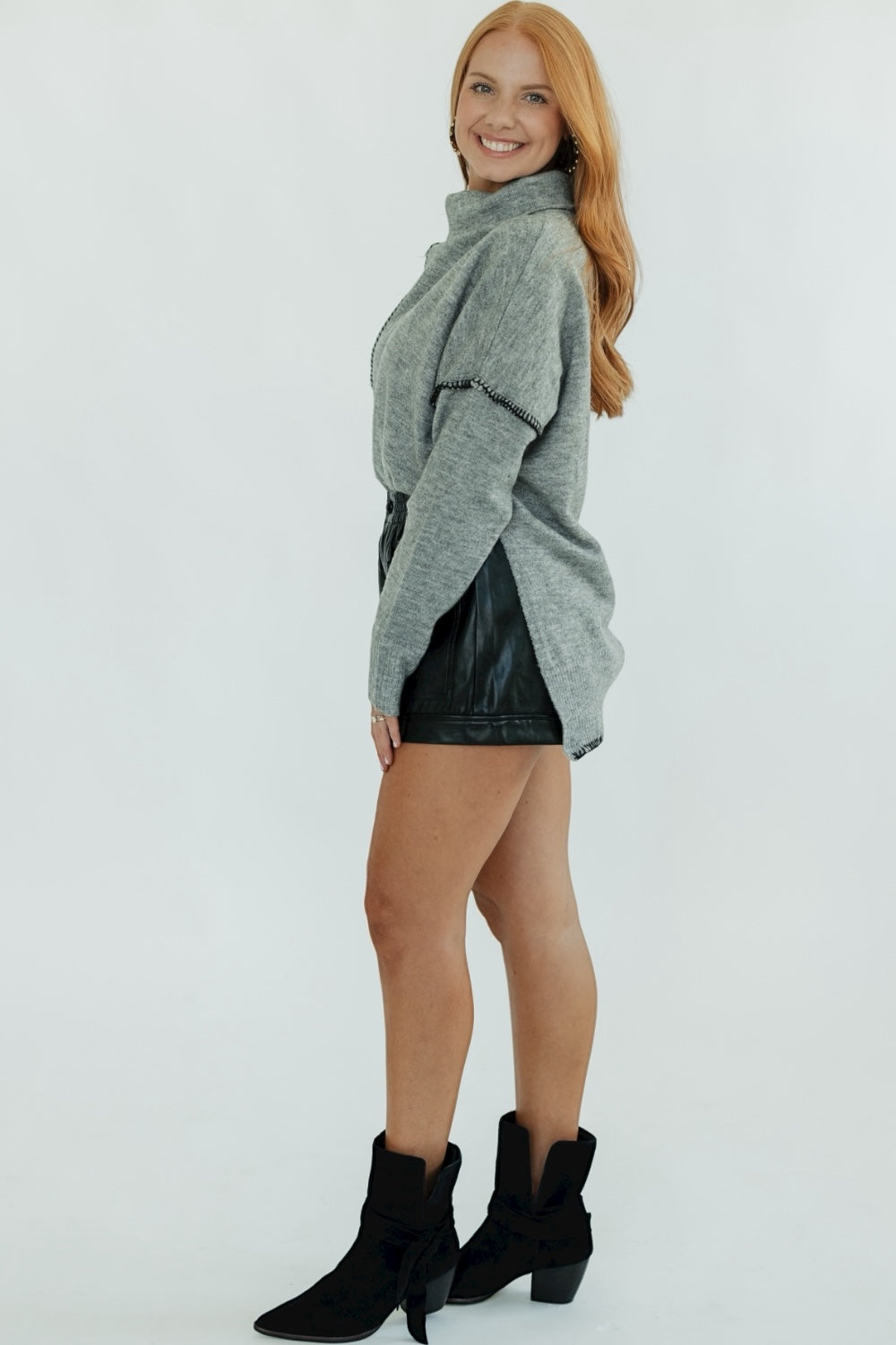 Heather Grey Asymmetrical Hem Sweater