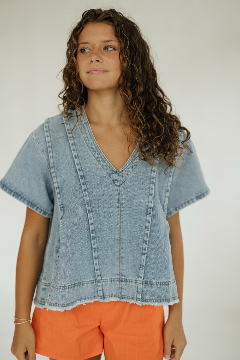Gabby Light Wash Denim Top (S-3XL)