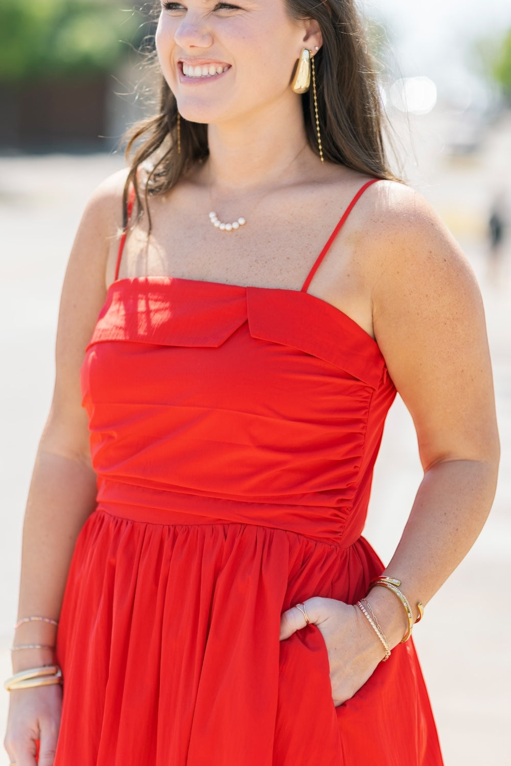 Suzie Shirring Detail Midi Dress