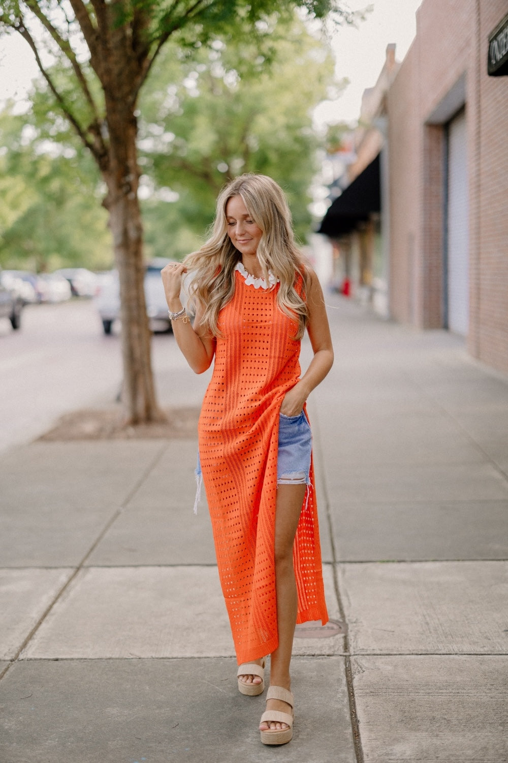 Tangerine Crochet Long Coverup (S-3XL)