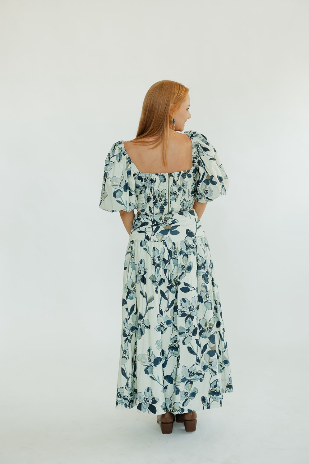 Ivy Navy Printed Shirred Maxi Skirt