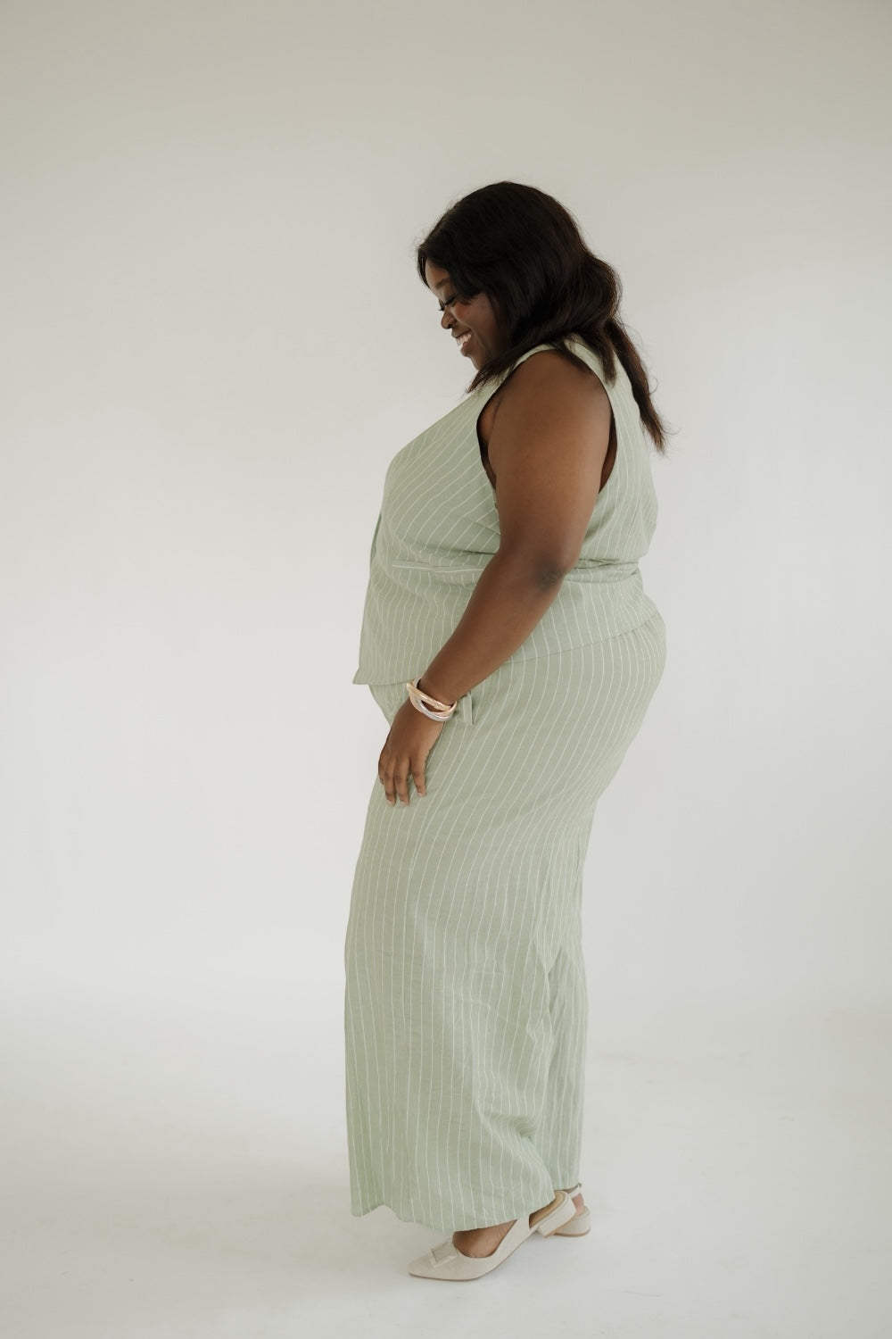 Matcha Pinstripe Tie Waist Pant (S-3XL)