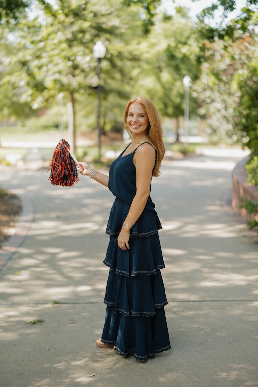Marlee Navy Contrast Stitch Tiered Maxi Skirt (XS-3XL)