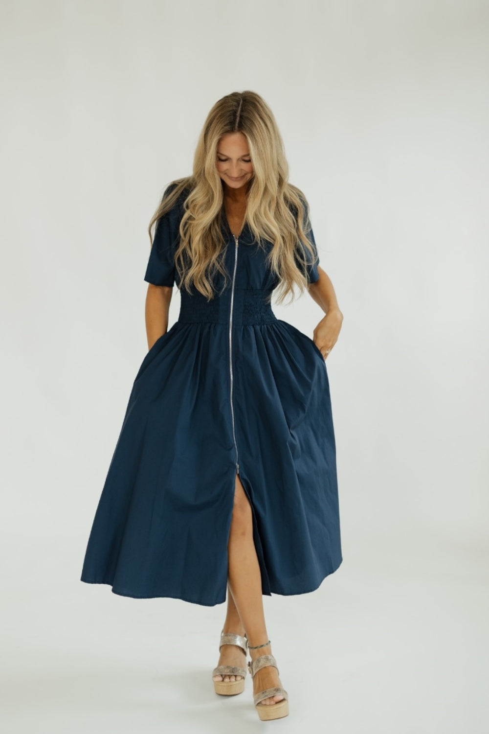 Denise Navy Zip Front Dress