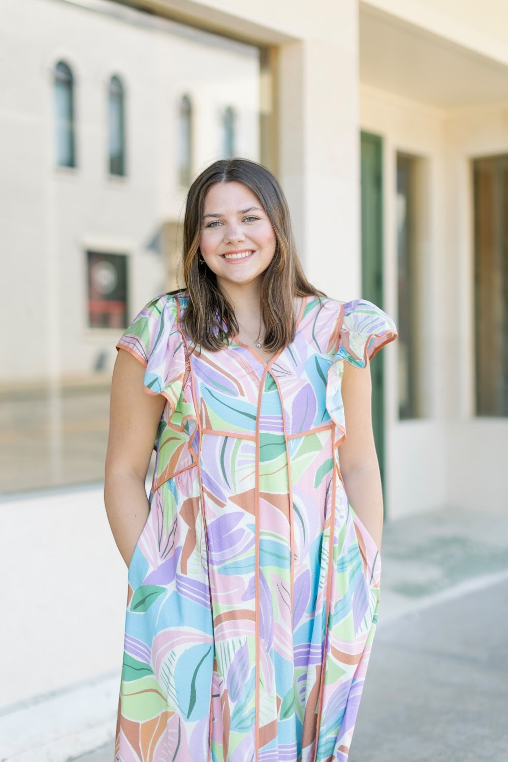Maggie Multi Print Flutter Sleeve Midi Dress